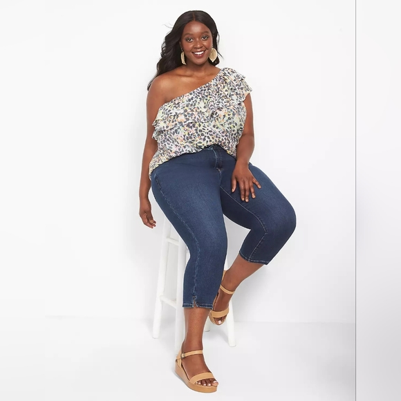 Lane Bryant Tops - Lane Bryant Classic One Shoulder Ruffle Front Top Floral 16 Summer Celebration